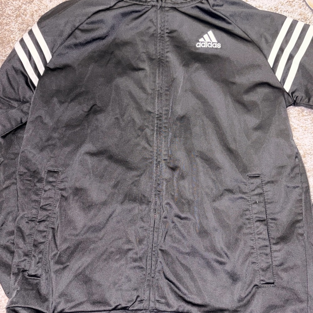 Adidas kids Black Windbreaker with White Stripes